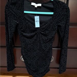 LOFT Black Textured Long Sleeve Top